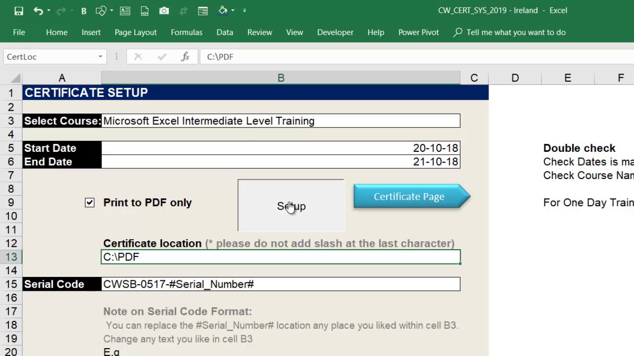 E-Certification System using Excel Macro to Print Certificate to PDF Format