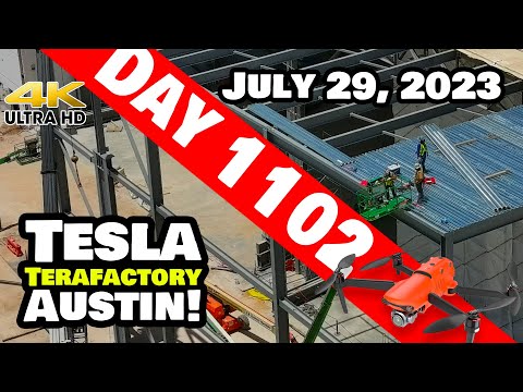 GIGA TEXAS BLDG EXTENSION EXPANDS! - Tesla Gigafactory Austin 4K  Day 1102 - 7/29/23 - Tesla Texas