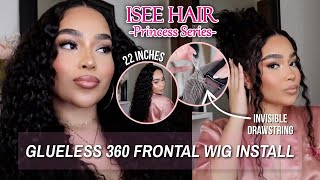 New INVISIBLE Drawstring 360 Frontal Wig | GLUELESS Waterwave Install & Bun READY | ISEE HAIR