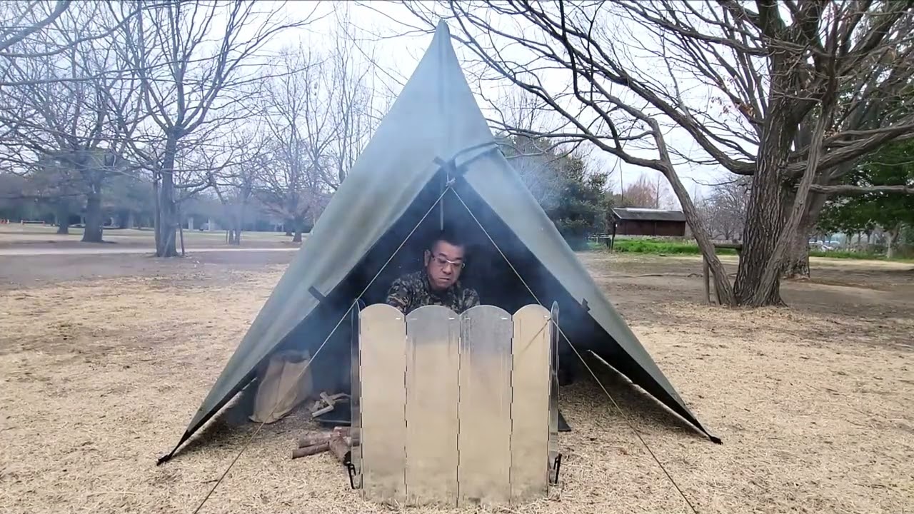 ① 【前半】Bush Craft Inc.！おっちゃん本気のデイキャンプ⛺IN道満グリーンパーク😁👍 （新幕）ブッシュタープ（Bush Tarp）「ティピー張り」⛺と焚き火🔥