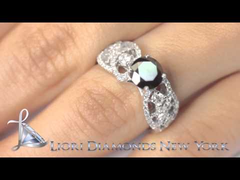BDR-192 - 2.44 Carat Certified Natural Black Diamond Engagement Ring 14k White Gold