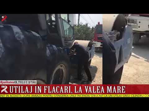 Utilaj în flăcări, la Valea Mare