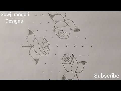Beautiful Rose flowers rangoli design with 9*5 dots//pandaga muggulu//Sowji rangoli designs