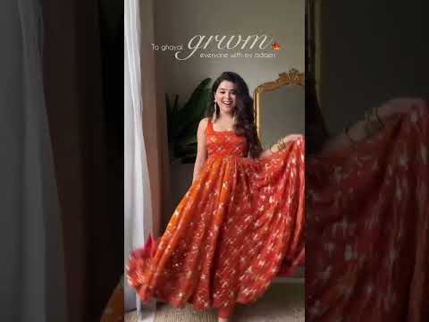 Orange Elegant KesriyaNC Silk Kali Cut Gown Set with Heavy Sequins Embroidery, Micro Fabric Pant & Matching Dupatta – Stitched Ensemble