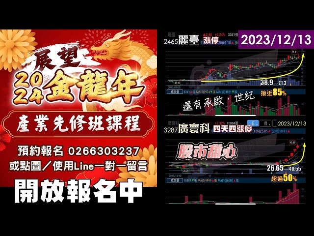 12/13【甜心盤後影音】廣寰科狂拉50%，新復興、旭軟、承啟、世紀