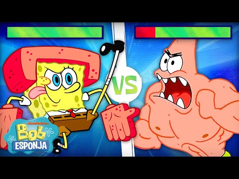 Bob Esponja | Escenas de pelea de Bob Esponja con BARRAS DE VIDA 💥 | Compilación | Español