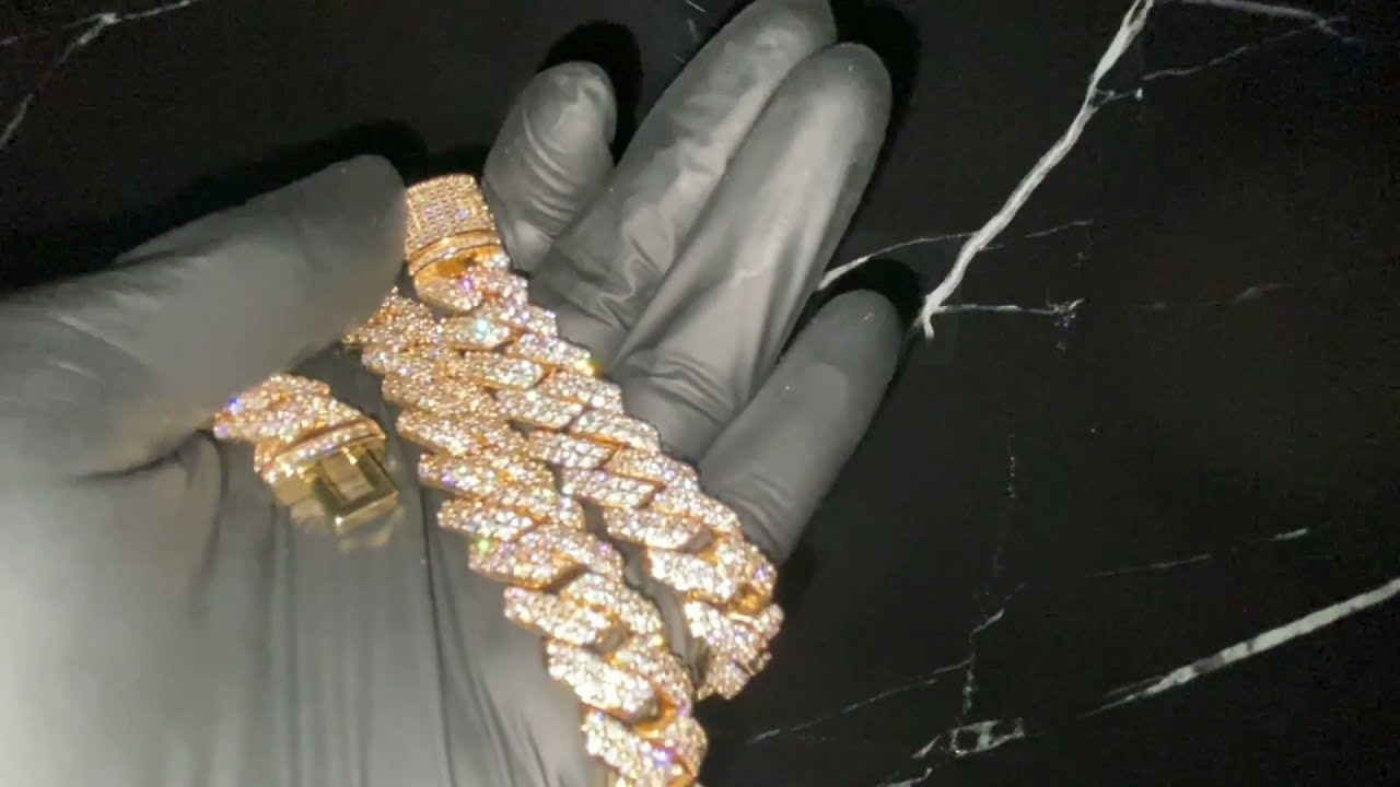 14mm Diamond Prong Cuban Chain 18K Gold