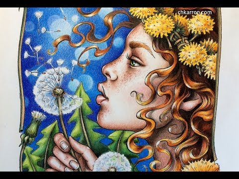 Dandelion Fairy ink and colored pencils illustration drawing coloring demo