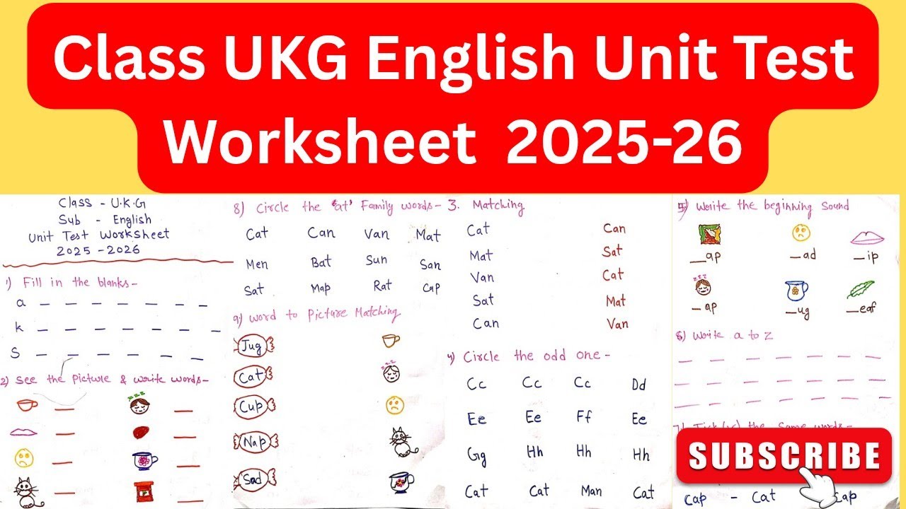 Ukg unit test paper english/ sr kg english unit test/  UKG unit test worksheet english 2025