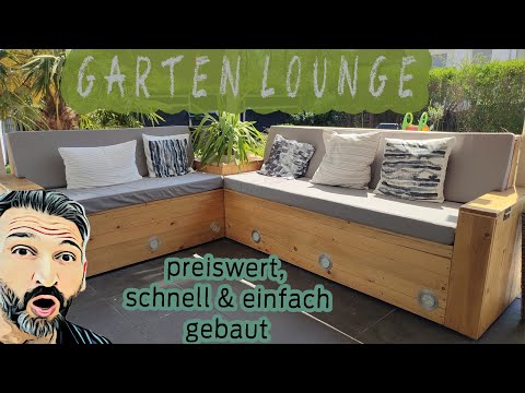 DIY Garten Lounge / Sitzecke aus Holz mit LED Beleuchtung und Pflanzenlegebereich