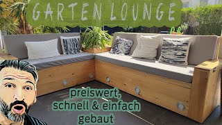DIY Garten Lounge / Sitzecke aus Holz mit LED Beleuchtung und Pflanzenlegebereich