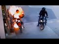 Motorcycle Catches Fire at Petrol Station