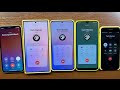 Yellow iPhone 11 Calls Samsung S24U, S24+, A50 & iPhone 7 in Yellow Cases. Incoming Call +Conference