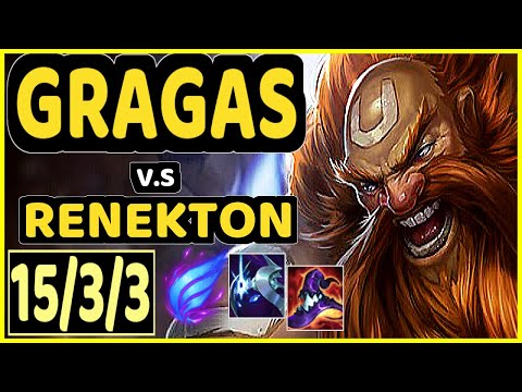 GRAGAS vs RENEKTON - 15/3/3 KDA TOP GAMEPLAY - EUW Ranked MASTER