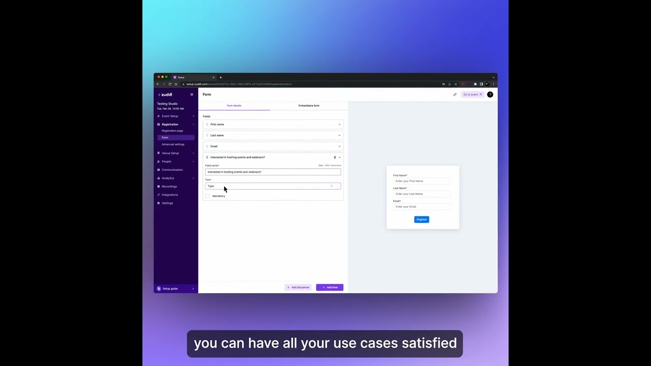 Zuddl - Registration forms