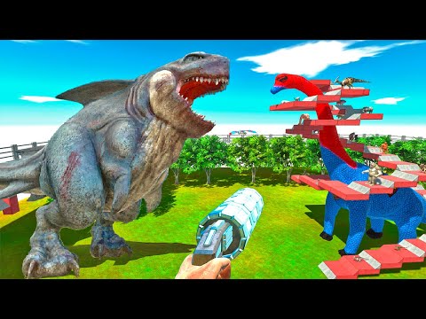 MEGALADON T-REX & FPS AVATAR VS BRACHIOSAURUS DINOTRAP -Animal Revolt Battle Simulator