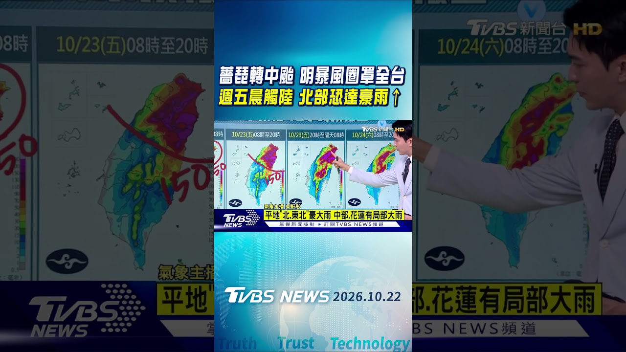 天氣/薔琵轉中颱到家門口 週五清晨觸陸 週五暴風圈罩全台 北部降雨恐豪雨以上