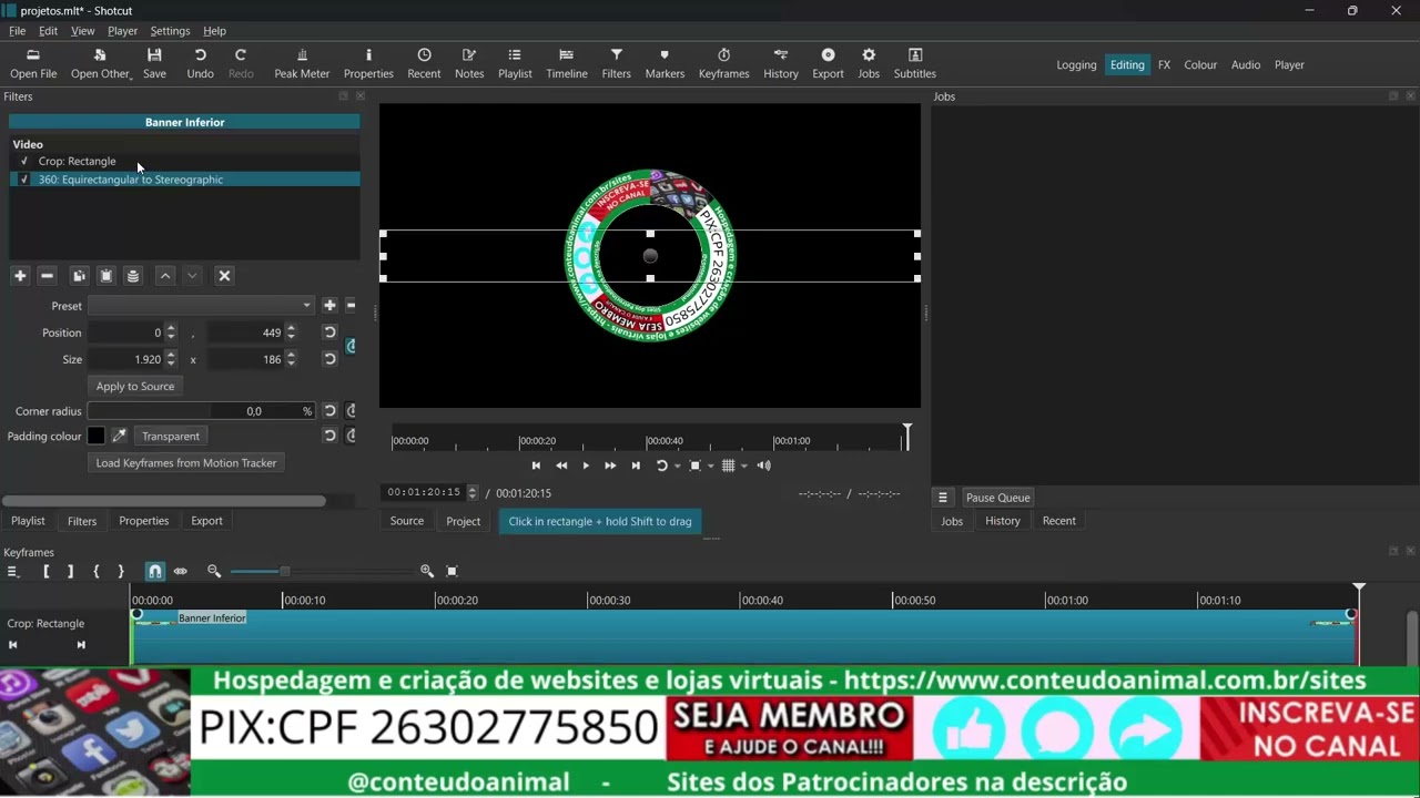 shotcut   filtro 360 retangular pra esferográfico