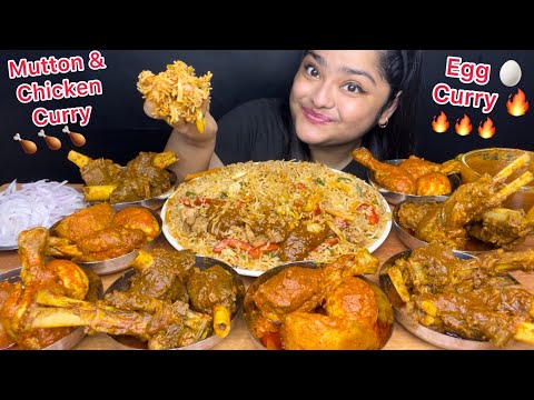 SPICY MUTTON CURRY 🌶 SPICY CHICKEN CURRY AND SPICY EGG CURRY WITH CHICKEN AND VEGETABLE FRIED RICE