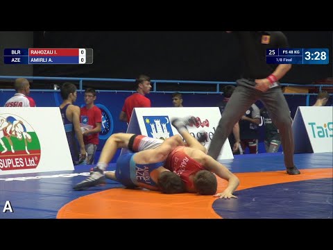 1/8 FS - 48 kg: I. RAHOZAU (BLR) v. A. AMIRLI (AZE)