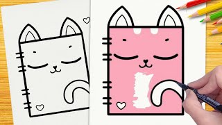 ❤️👉COMO DESENHAR UM CADERNO KAWAII DE GATINHO MUITO FOFO