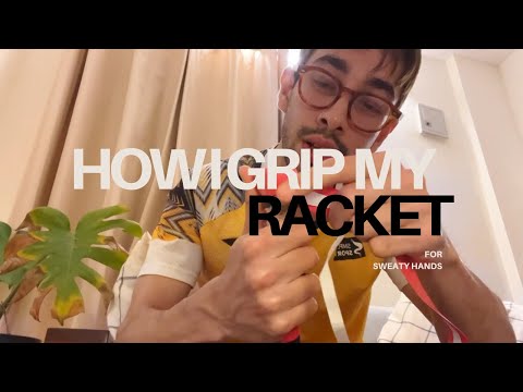 Part of a video titled How to Grip a Badminton Racket (Sweaty Palms) - YouTube