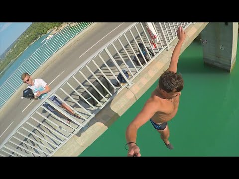 Grand Canyon du Verdon 20m bridge jump in slow motion. GoPro + Phantom 2