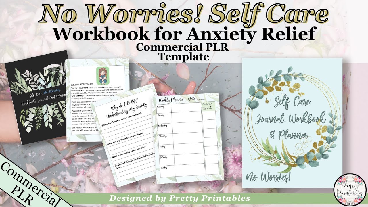PLR PRINTABLE TEMPLATE | No Worries Self Care Workbook for Anxiety Relief Commercial PLR Template