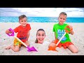 Vlad And Niki Had A Fun Day On The Beach Plying With Mom And Sand