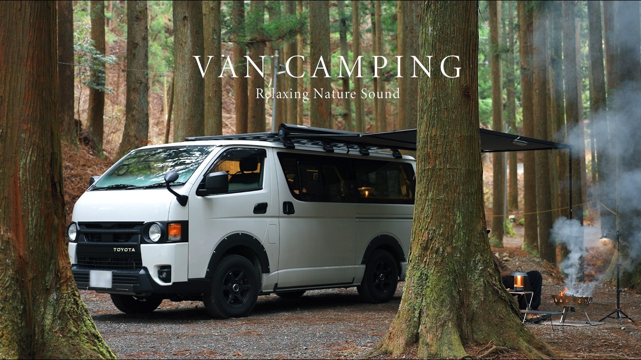 【車中泊キャンプ】静寂の森にひとり、焚き火とすき焼きで贅沢な時間 | ハイエース | ASMR