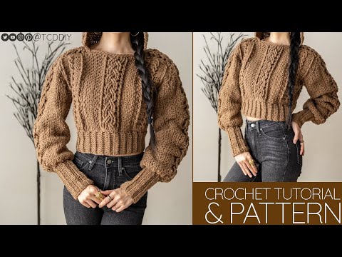 , title : 'Crochet Cable Stitch Balloon Sleeve Hoodie | Pattern & Tutorial DIY'