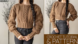 Crochet Cable Stitch Balloon Sleeve Hoodie | Pattern &amp; Tutorial DIY
