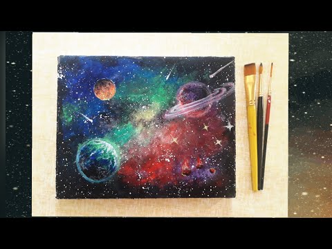 How to paint Galaxy with Acrylic colors/ Solar system/ Planets/ Easy Acrylic Painting for beginners