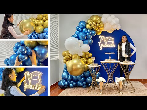 Como hacer un Arco de Globos e instalarlo en un Panel Circular Azul - 🎓 Decoración Graduación 🎓