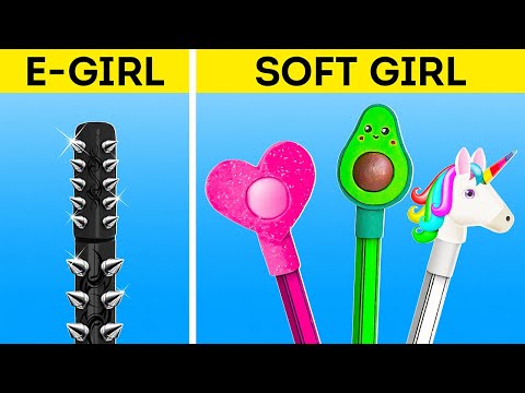E-girl vs Soft Girl School Crafts 😈👼 Good vs Bad School Hacks