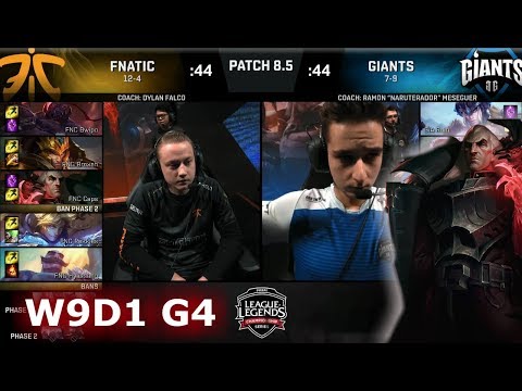 Fnatic vs Giants | Week 9 Day 1 of S8 EU LCS Spring 2018 | FNC vs GIA W9D1 G4