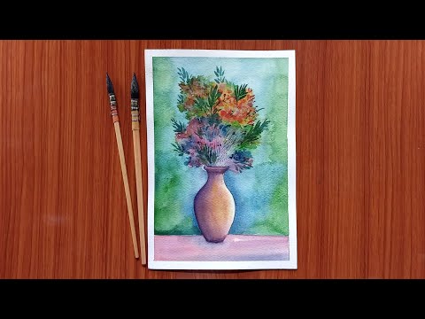 Watercolor painting of flower vase