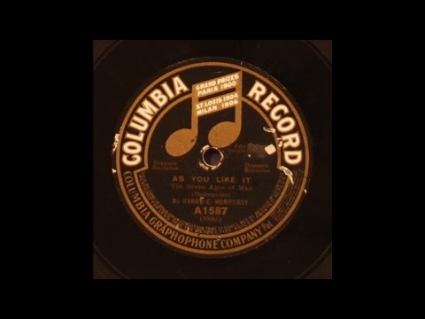 Harry E. Humphrey - As You Like It - 1913 Shakespeare Recital on Columbia label