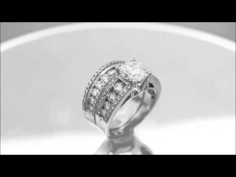 14K WHITE GOLD ROUND DIAMOND ENGAGEMENT RING & BAND ART DEC0 3.55CT - KNR INC - 491