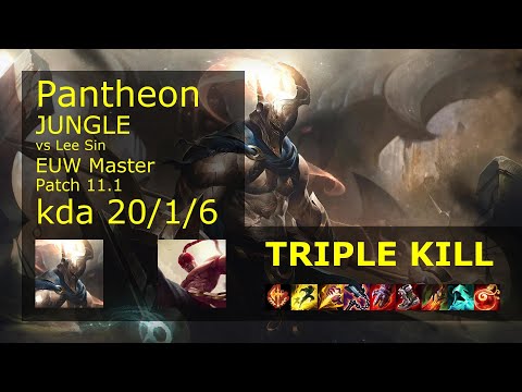 Pantheon vs Lee Sin Jungle - EUW Master 20/1/6 Patch 11.1 Gameplay