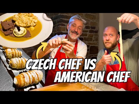 AMERICAN CHEF Tries Cooking CZECH FOOD in PRAGUE 🇨🇿 Trying Svickova and Kremrole