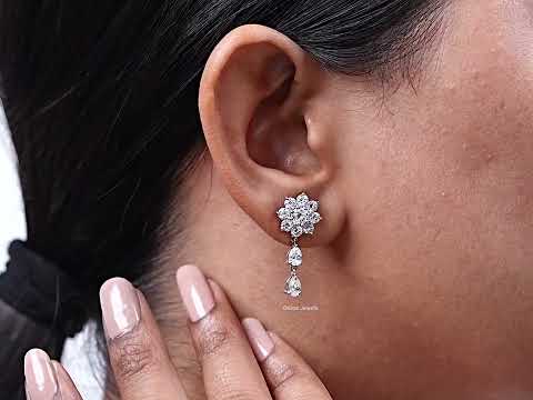 Round Diamond Halo Flower Drop Earrings  @ourosjewels ​