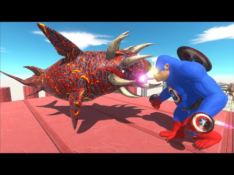 CAPTAIN AMERICA GORO vs LAVA MUTANT MEGALODON SKY DEATH RUN - Animal Revolt Battle Simulator