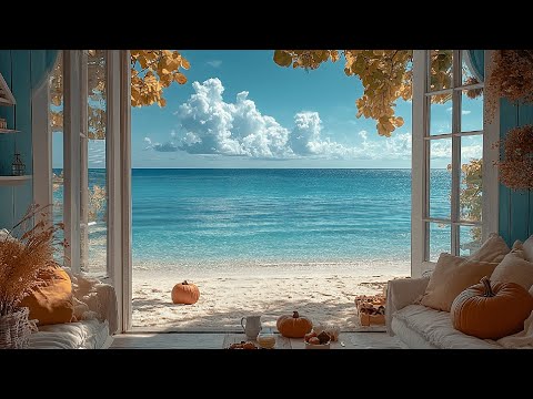 🍂 Coastal Autumn Window View 🌊 | Relaxing Waves, Gentle Birdsong & Peaceful Fall Ambience