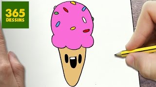 COMMENT DESSINER  CRÈME GLACÉE CORNETTE KAWAII ÉTAPE PAR ÉTAPE – Dessins kawaii facile