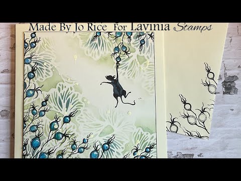 Tango and the Winter Berries by Jo Rice #laviniastamps #stencils#cardmaking