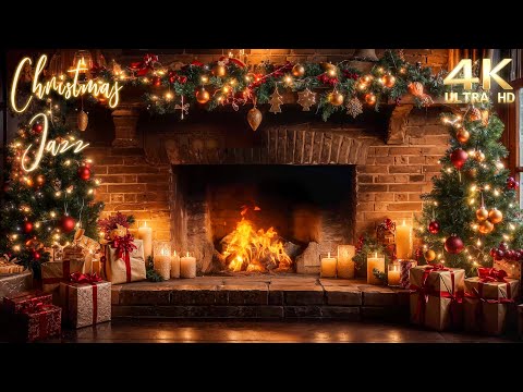 Christmas Fireplace 4K 🔥 Christmas Jazz Background Music & Crackling Fire Sounds for Stress Relief 🎄