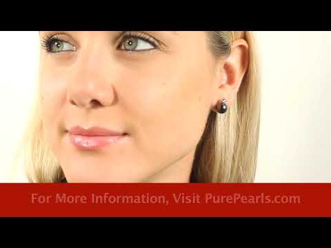 Tahitian and Diamond Stud Earrings 9-10mm AAA by Pure Pearls