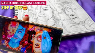 Radha Krishna outline tutorial😍 Easy tutorial f