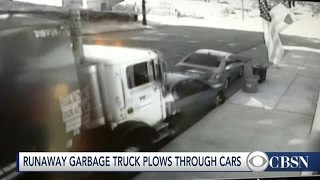 Garbage truck rams into parked cars in Pennsylvania